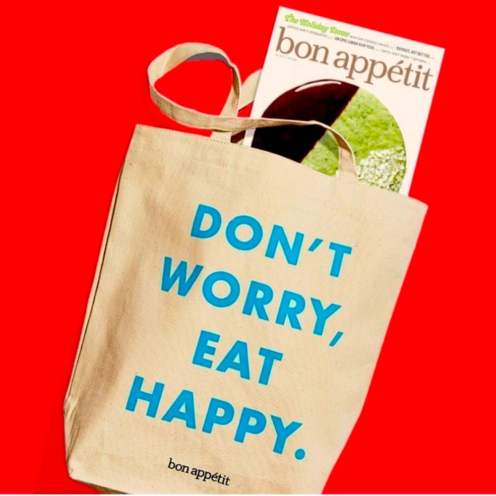 Bon Appetit Eat Happy Cotton Tote Shopping Bag Reusable Washable Natural